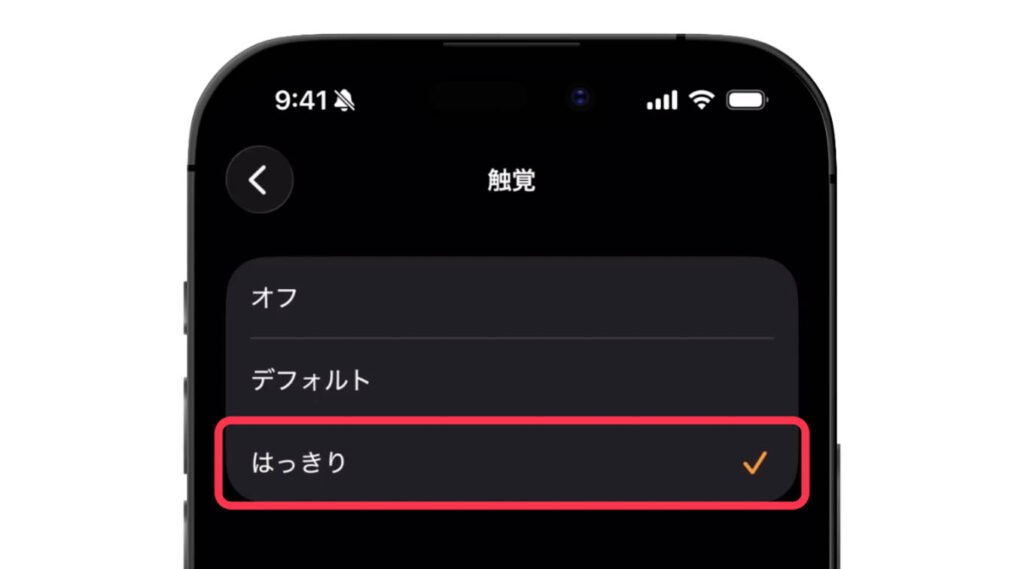 Apple Watchの設定・初期設定おすすめ26項目│設定見直しでより快適に 15 触覚を「はっきり」に設定する画面