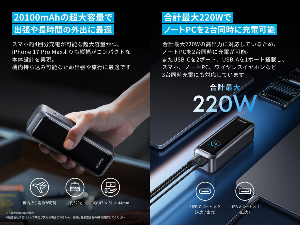 Anker Prime Power Bank (20100mAh, 220W)をレビュー│コンパクトなのに大容量&パワフル&高機能 4 anker prime power bank 20100mah 220w 1