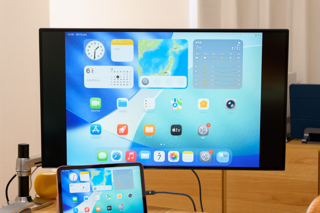iPadをミラーリングしている様子(USB-C接続)