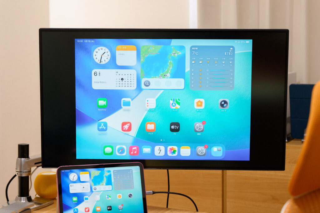 iPadをミラーリングしている様子(HDMI接続)