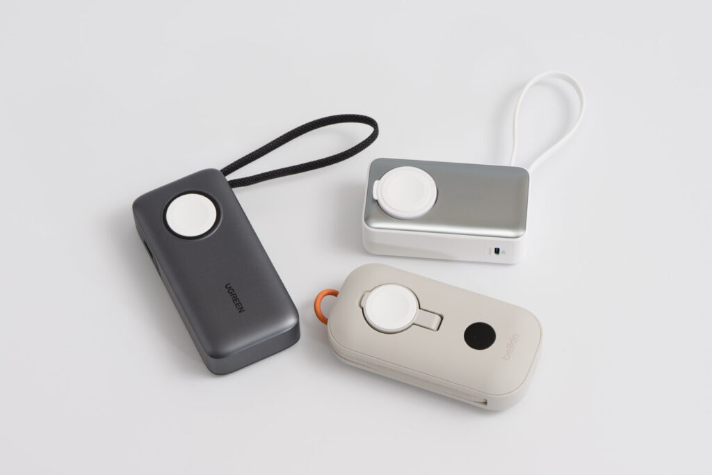 UGREEN Apple Watch対応モバイルバッテリーとAnker MagGo Power Bank (10000mAh, 35W, For Apple Watch)、Belkin BoostCharge Proモバイルバッテリー10K(Apple Watch充電機能付き)