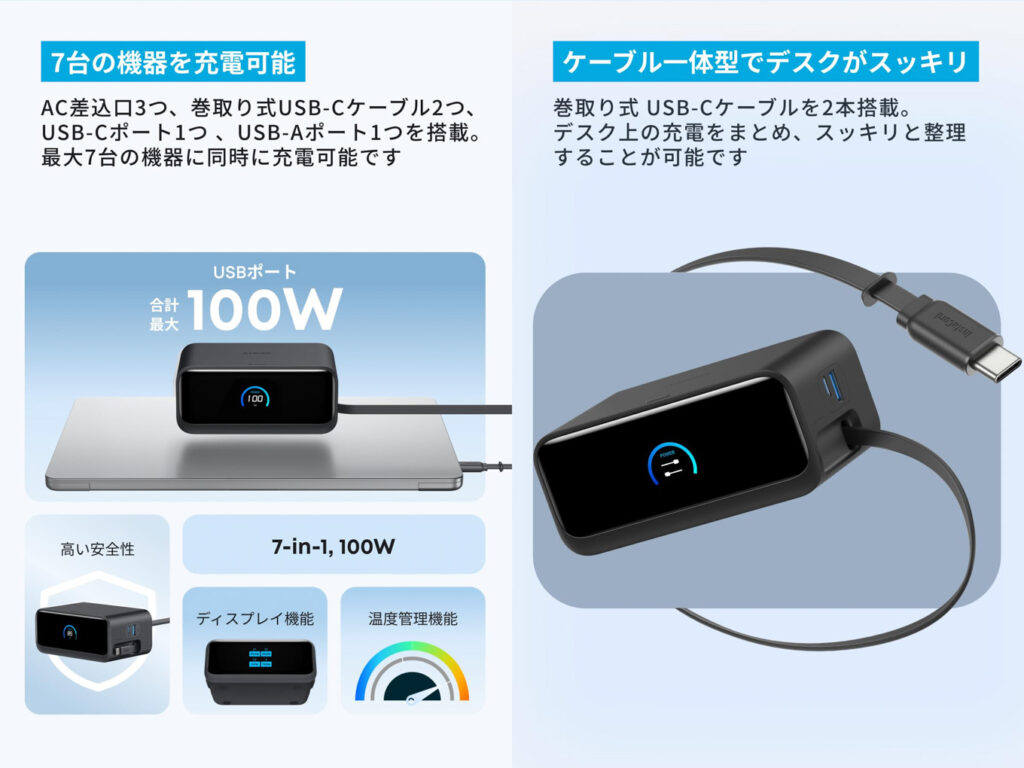 デスクからケーブルが消える！Anker Nano Charging Station (7-in-1