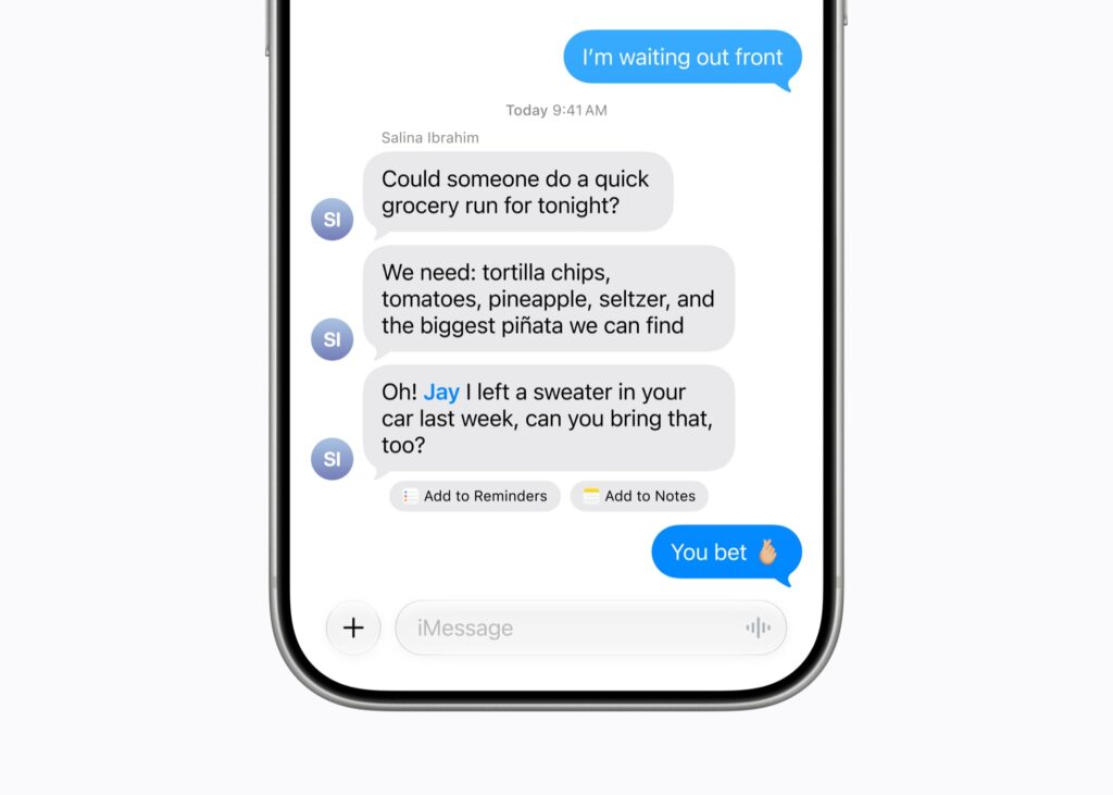 メッセージの会話の流れからリマインダー作成を提案するiOS 27の画面