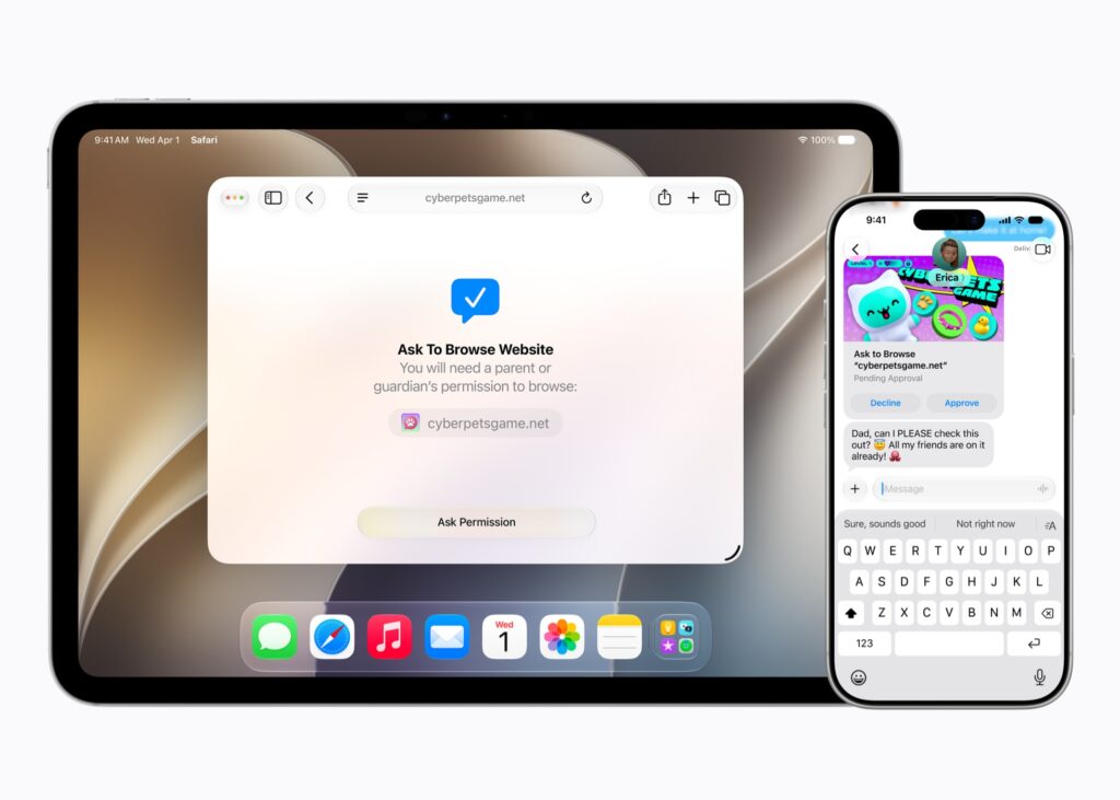 iOS 27の「閲覧のリクエスト」で子どもが開こうとしたWebサイトを保護者が承認する画面