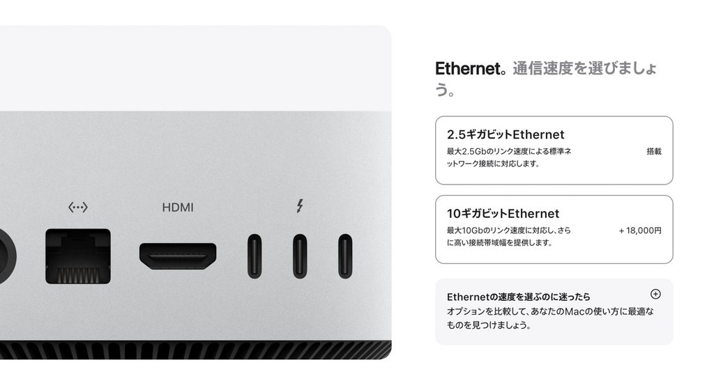 Mac miniのEthernet選択の画面