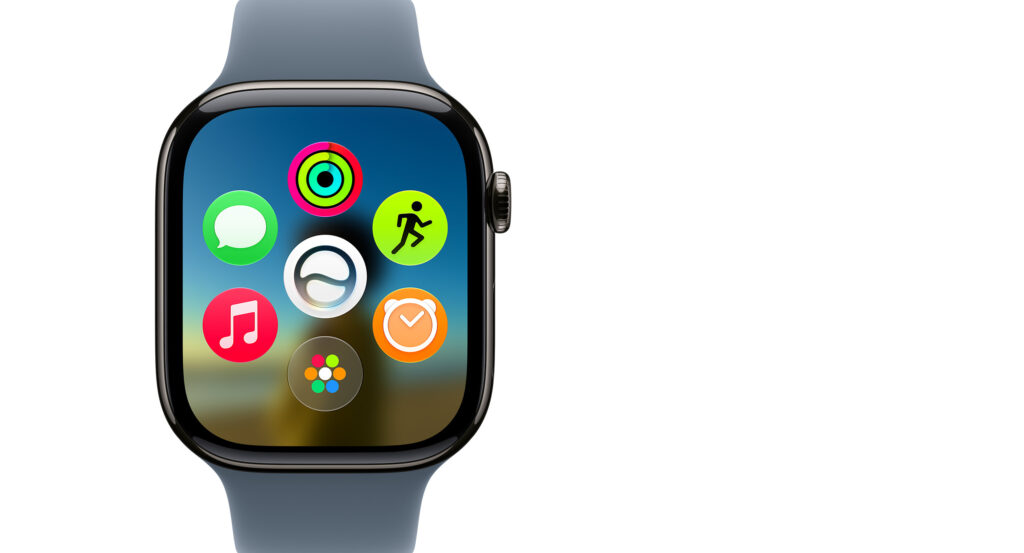 watchOS 27のダイナミックなアプリグリッドでアプリが円形に並んでいる画面