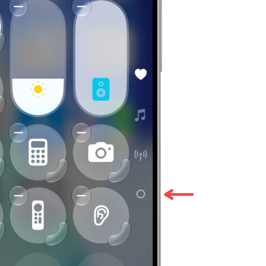 iPhone コントロールセンターの画面右側にある小さな丸いアイコン