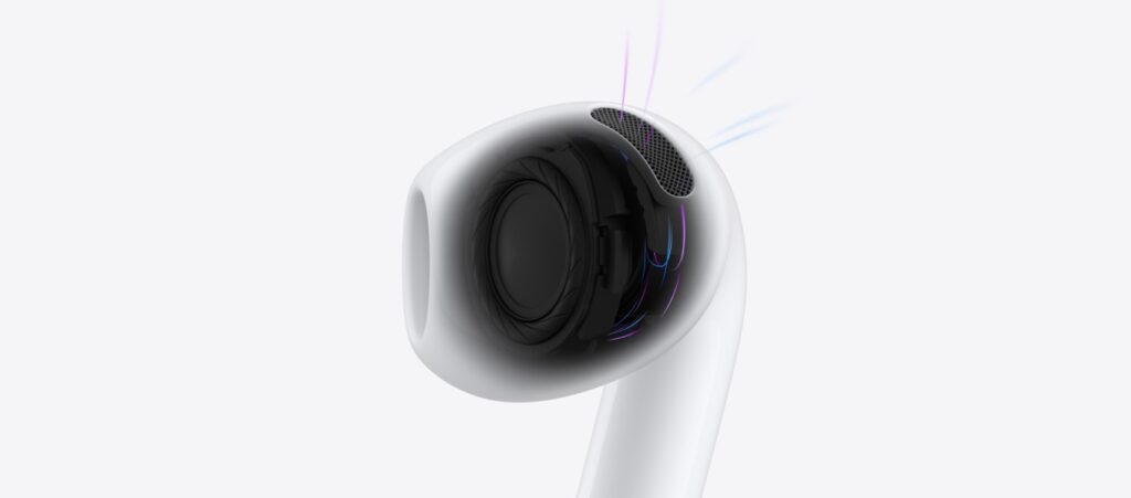 内部の音響アーキテクチャを見せる透明なAirPods 5のイヤーバッド